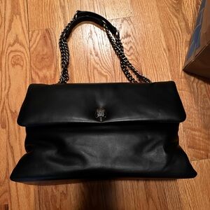 KURT GEIGER London Black Leather LARGE Shoulder flap bag.
